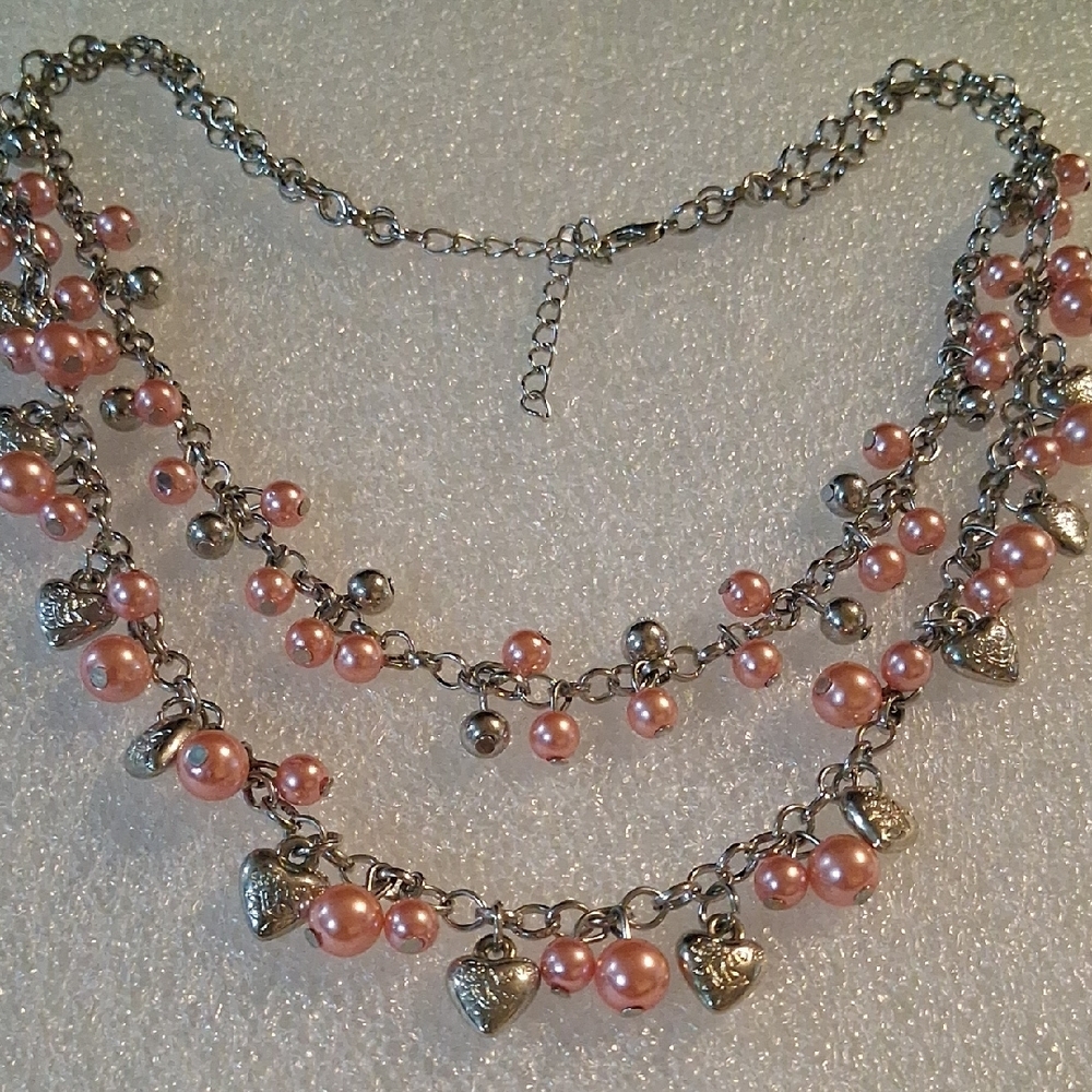 Elegant Pink and Silver Heart Charm Necklace